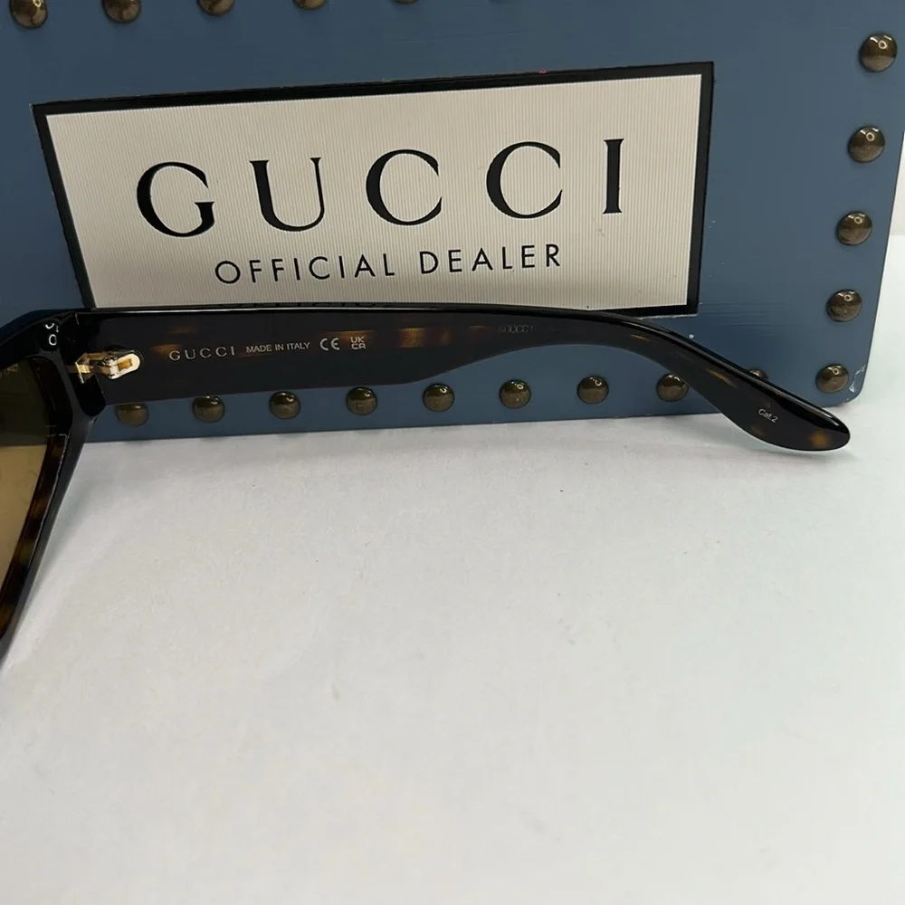 New Authentic Gucci Yellow Logo Browline Unisex Sunglasses GG1591S 002 58.